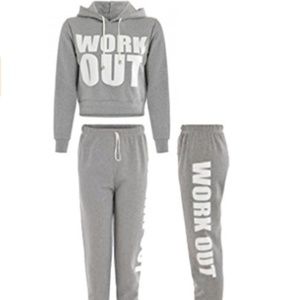 Ladies Work Out Crop Hoody Top & Joggers Pant Set